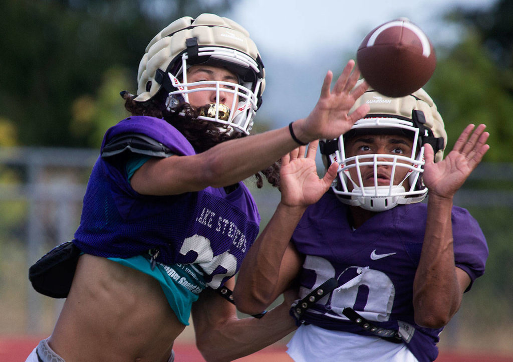 Lake Stevens senior Joe Gonzales, left, is part of a secondary loaded with talent. (Andy Bronson / The Herald)
