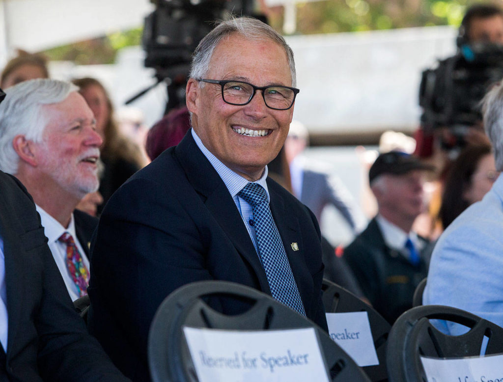 Governor Jay Inslee at the Lynnwood Link light-rail extension groundbreaking on Tuesday. (Olivia Vanni / The Herald)
