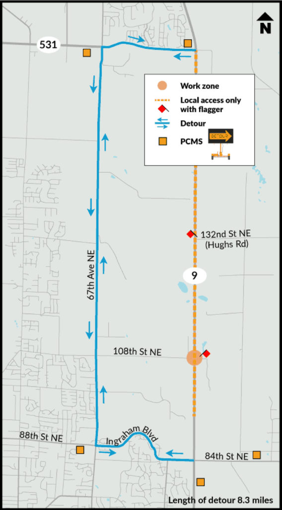 Detour for the Highway 9 roundabout installation. (state Department of Transportation)
