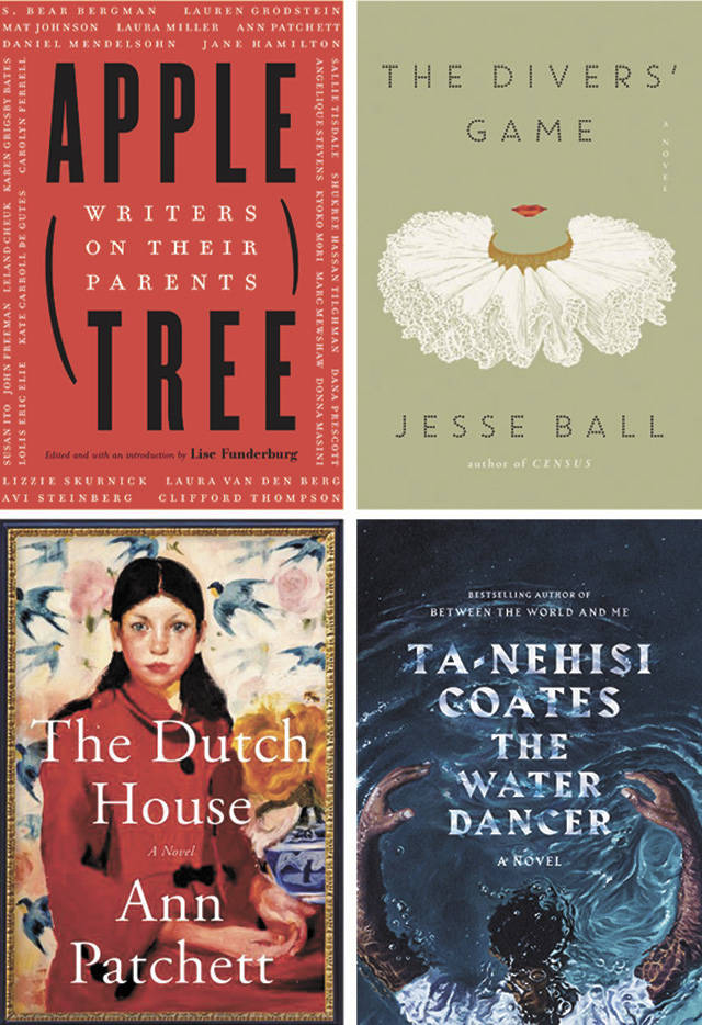 Clockwise from top left: “Apple, Tree: Writers on Their Parents,” by Lise Funderberg, “The Divers’ Game,” by Jesse Ball, “The Water Dancer,” by Ta-Nehisi Coates and “The Dutch House,” by Ann Patchett. (Washington Post)