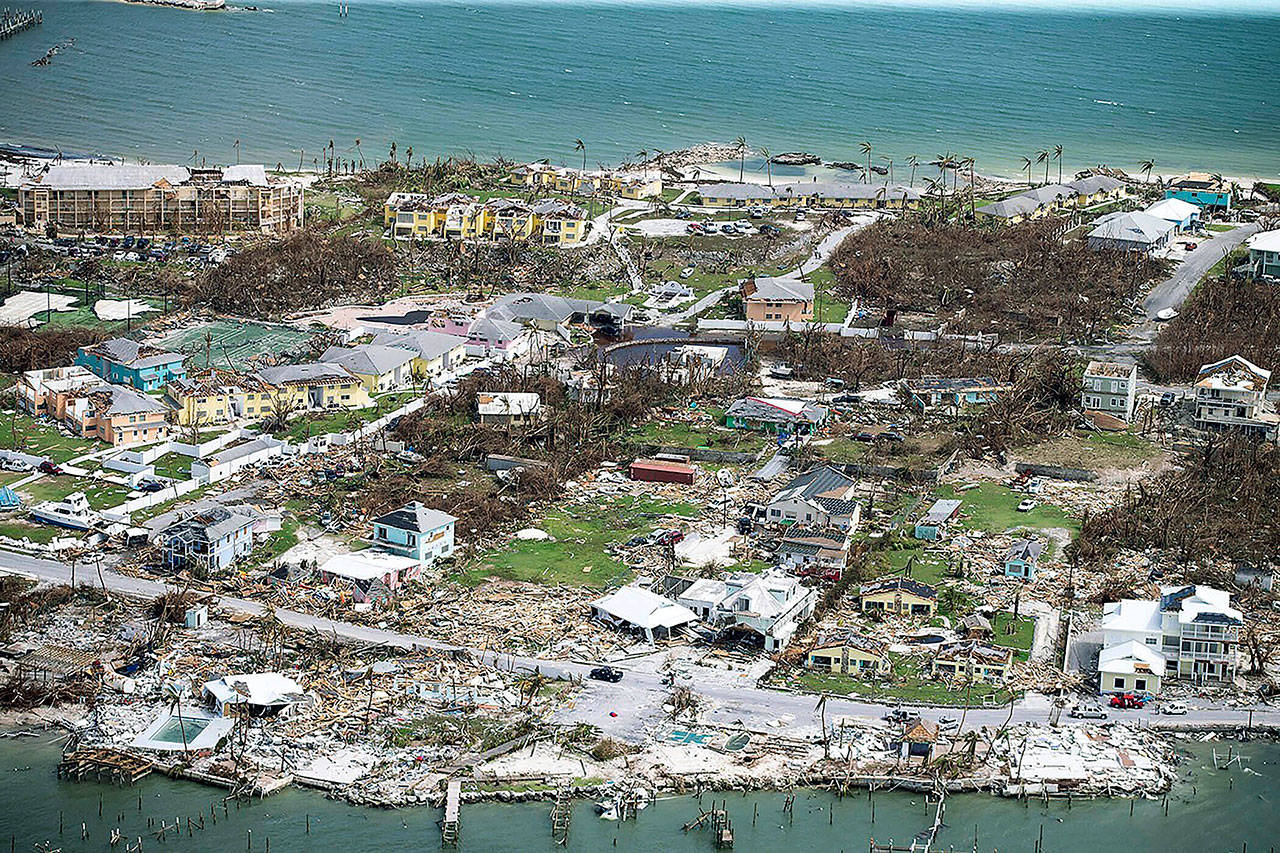 Destruction from Hurricane Dorian is shown Wednesday at Marsh Harbour in Great Abaco Island, Bahamas. (Al Diaz/Miami Herald via AP)