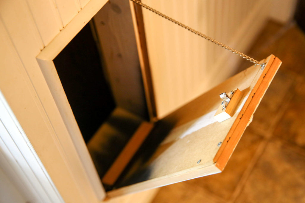 Susan Mausshardt says she’s reluctant to use the laundry chute for fear of clothing becoming stuck between floors. (Kevin Clark / The Herald)
