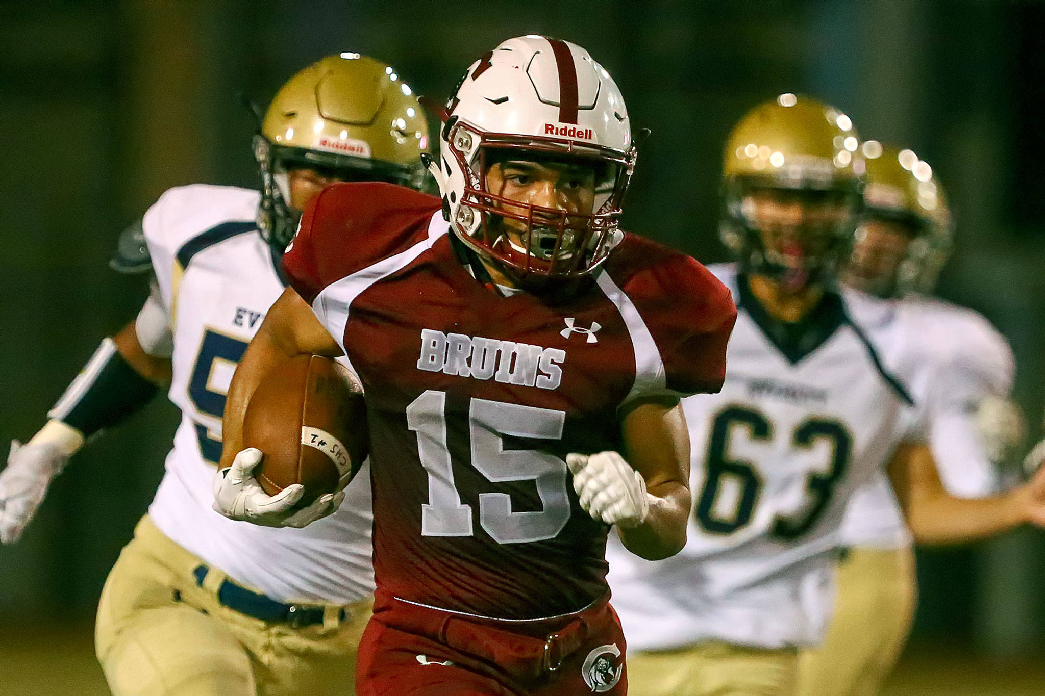Davanta Murphy-McMillan ran for 334 yards and six touchdowns as Cascade routed Everett for its third consecutive win in the city rivalry. (Kevin Clark / The Herald)
