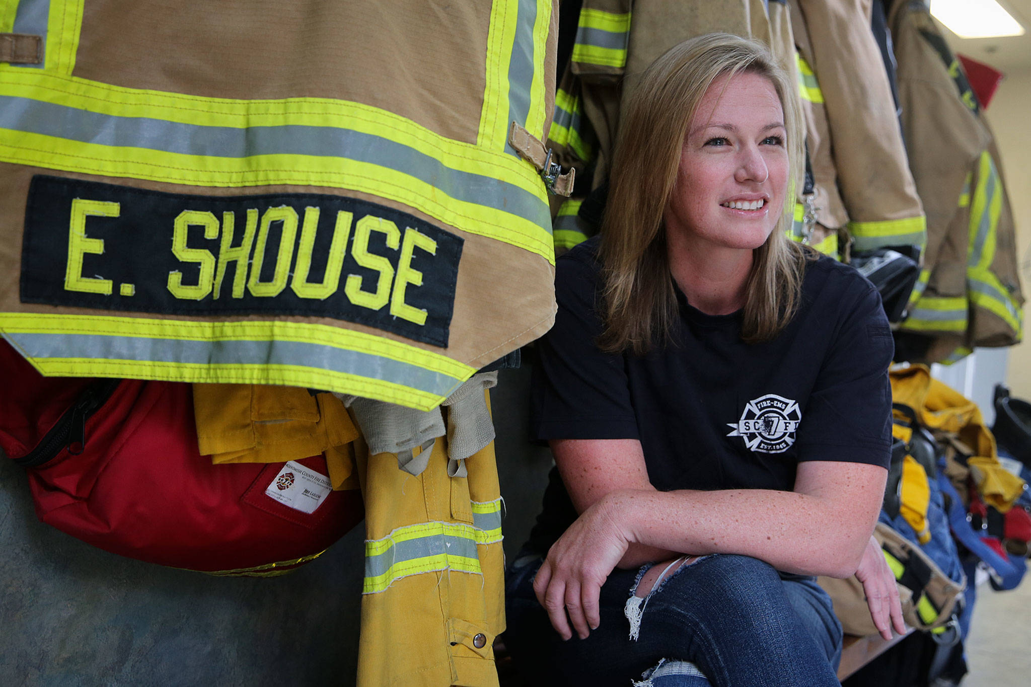Kalina Shouse, whose firefighter husband suddenly died last year from cardiac arrest at the age of 40. Studies have revealed the long-term cumulative effects of stress on first responders. (Kevin Clark / The Herald)
