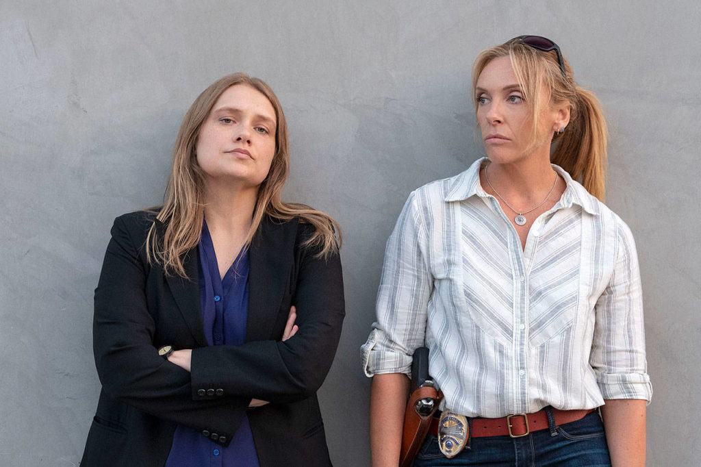 Merritt Wever (left) and Toni Collette star in the drama “Unbelievable.” (Beth Dubber / Netflix)
