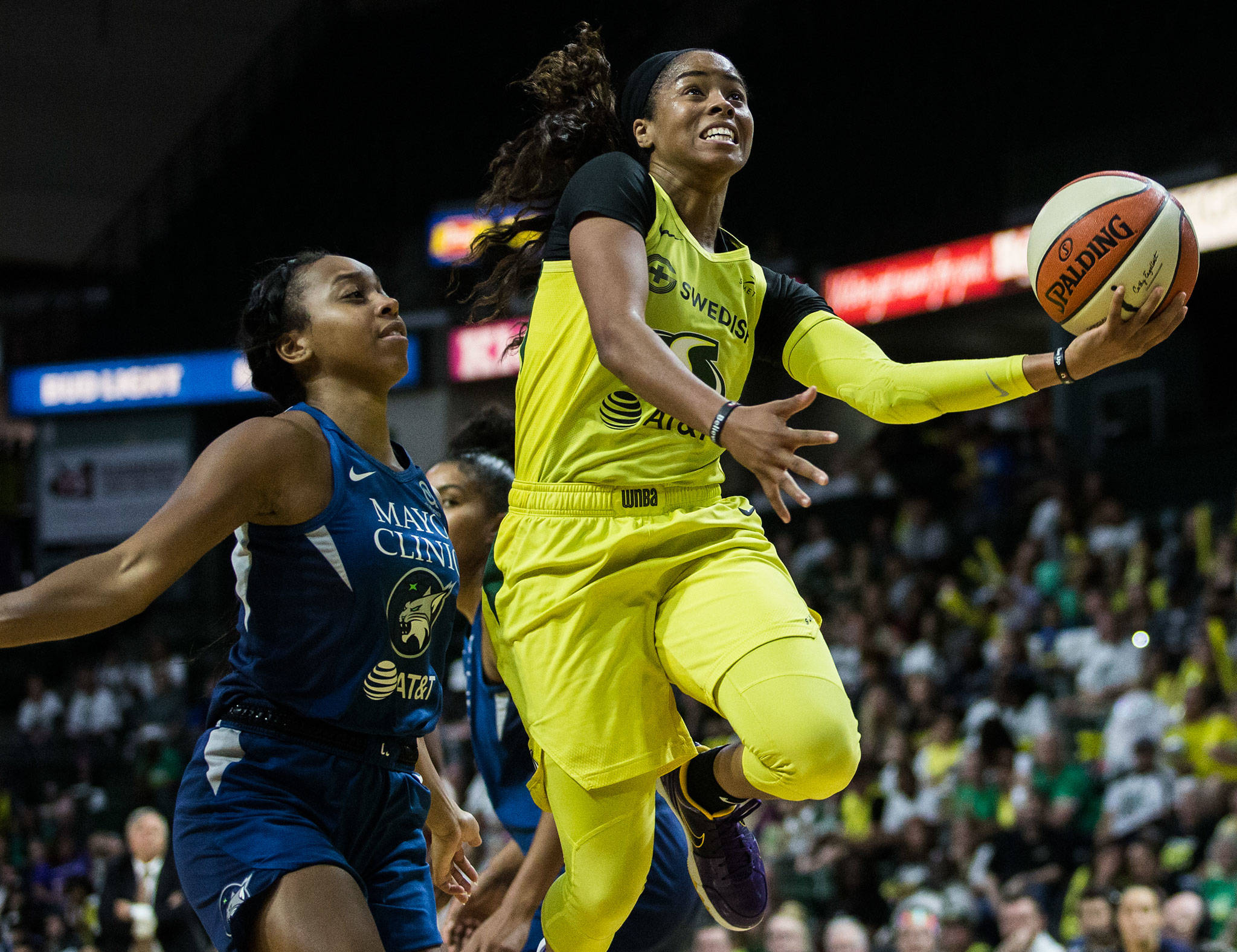 Seattle Storm’s Jordin Canada attempts a layup during the game against the Minnesota Lynx on Wednesday, Sept. 11, 2019 in Everett, Wash. (Olivia Vanni / The Herald)