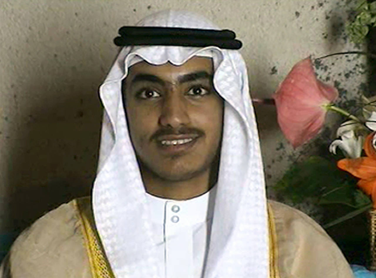 In this image from video, Hamza bin Laden, the son of of the late al-Qaida leader Osama bin Laden, is seen as an adult at his wedding. The White House says Hamza bin Laden has been killed in a U.S. counterterrorism operation in the Afghanistan-Pakistan region. (CIA via AP)