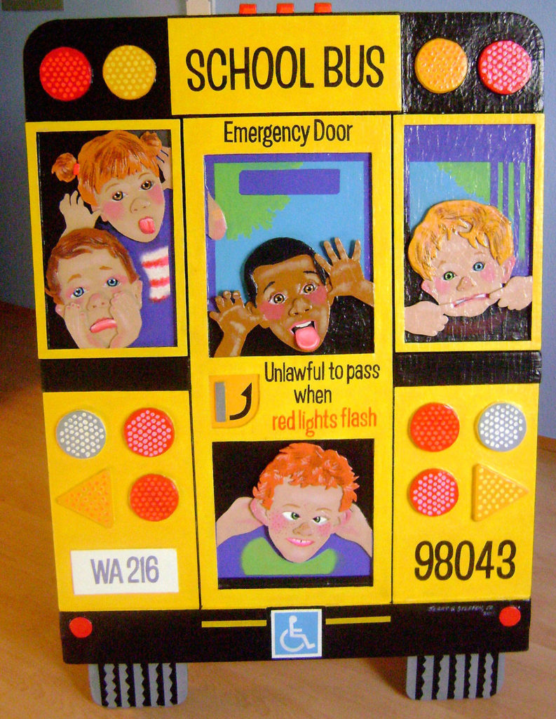 Jerry Steffen Jr. took first place for “Mountlake Terrace School Bus,” an example of his three-dimensional paper cutting art.

