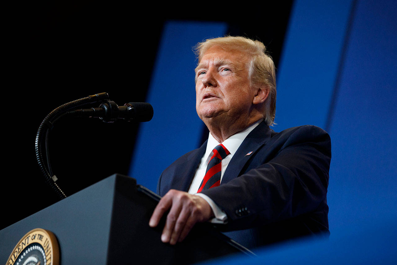 President Donald Trump pauses as he speaks at the 2019 House Republican Conference Member Retreat Dinner in Baltimore on Sept. 12. New York City prosecutors have subpoenaed President Donald Trump’s tax returns, a person familiar with the matter said Monday. The person was not authorized to speak publicly and did so on condition of anonymity. (AP Photo/Carolyn Kaster, File)