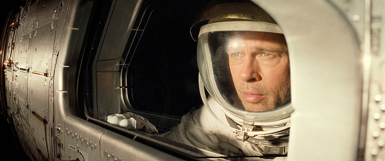 A well-hydrated Brad Pitt stares into the abyss in “Ad Astra.” (Twentieth Century Fox)