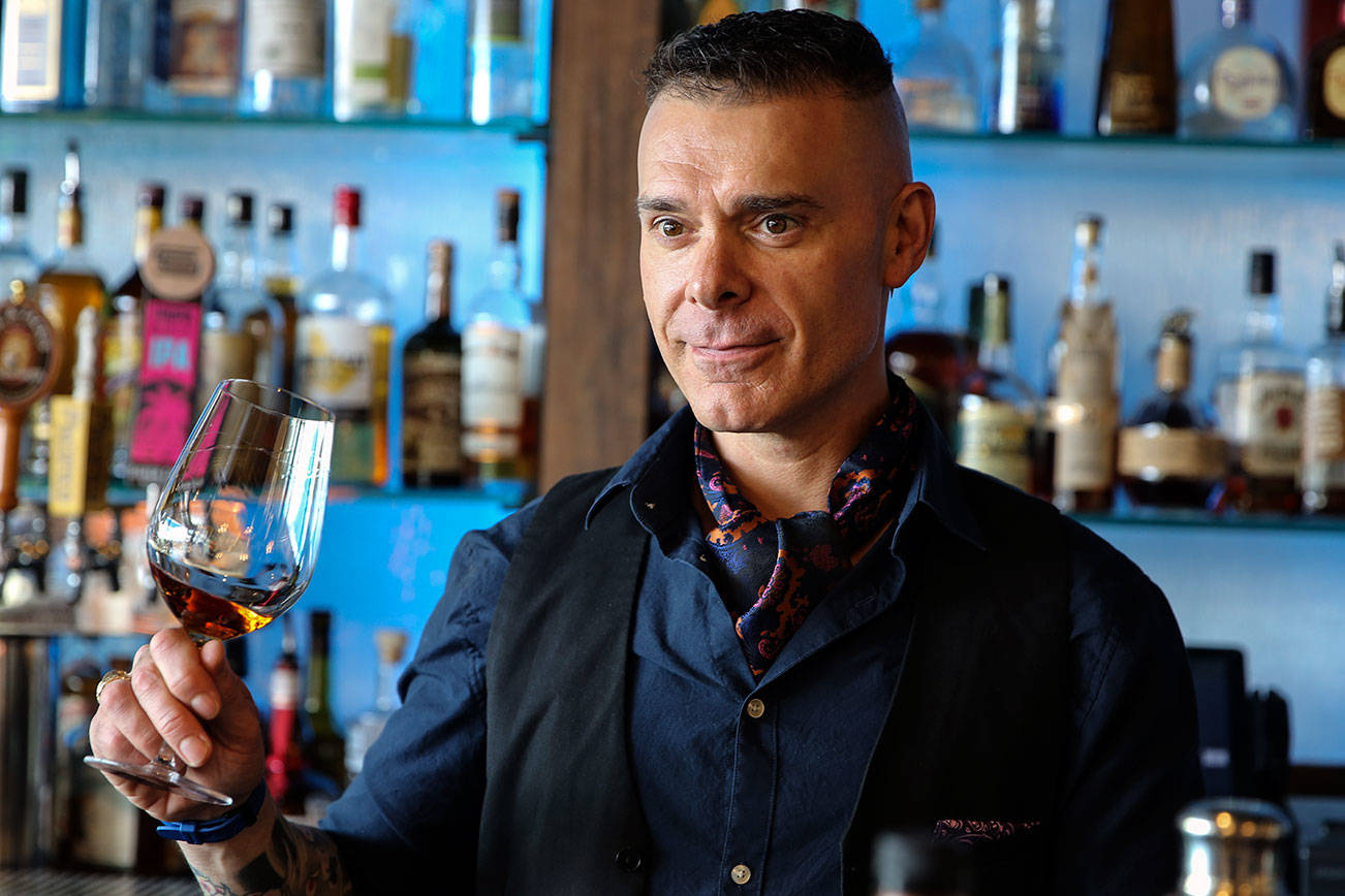 Niles Peacock, bar manager at 190 Sunset in Edmonds. (Kevin Clark / The Herald)