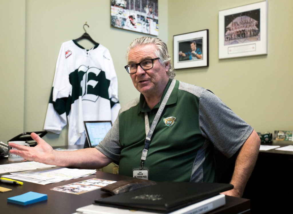 Silvertips general manager Garry Davidson in his office on Sept. 12 at Angel of the Winds Arena in Everett. (Olivia Vanni / The Herald)
