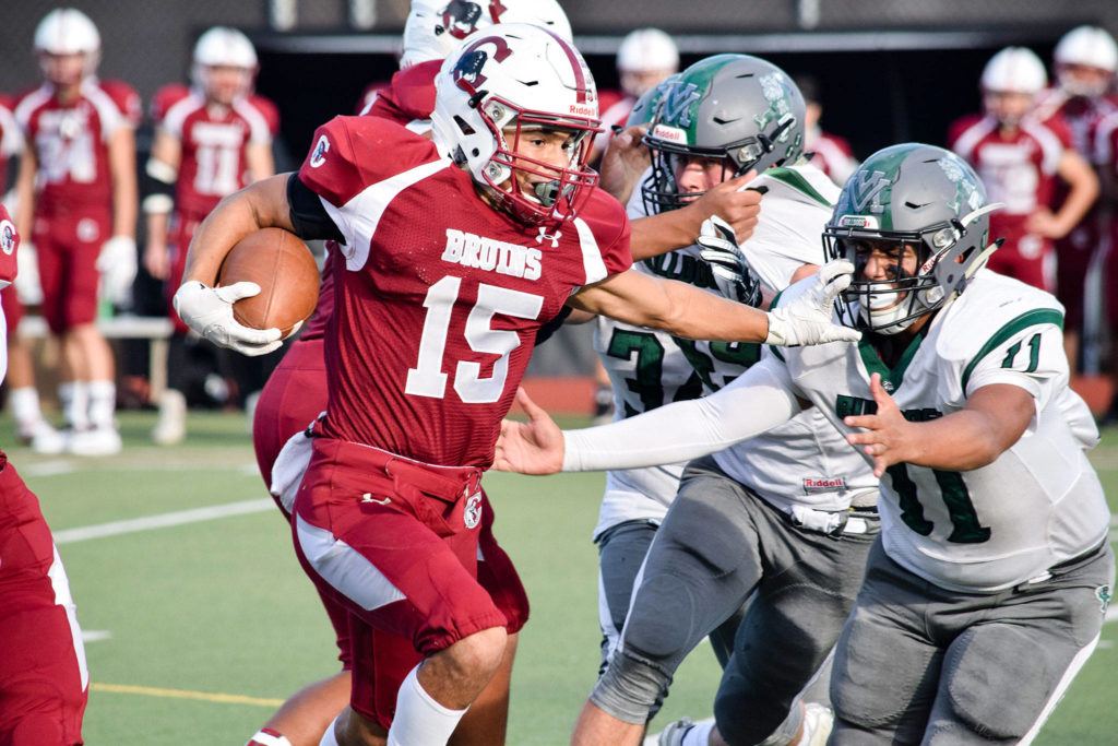 Davanta Murphy-Mcmillan ran for 313 yards and four touchdowns in Cascade’s double-overtime loss to Mount Vernon. (Katie Webber / The Herald)
