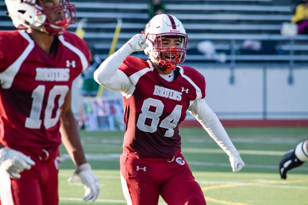 Senior noseguard Alan Garcia-Luna celebrates after recovering a fumbled ball from Mount Vernon on Friday, Sept. 20 at Everett Memorial Stadium. (Katie Webber / The Herald)

