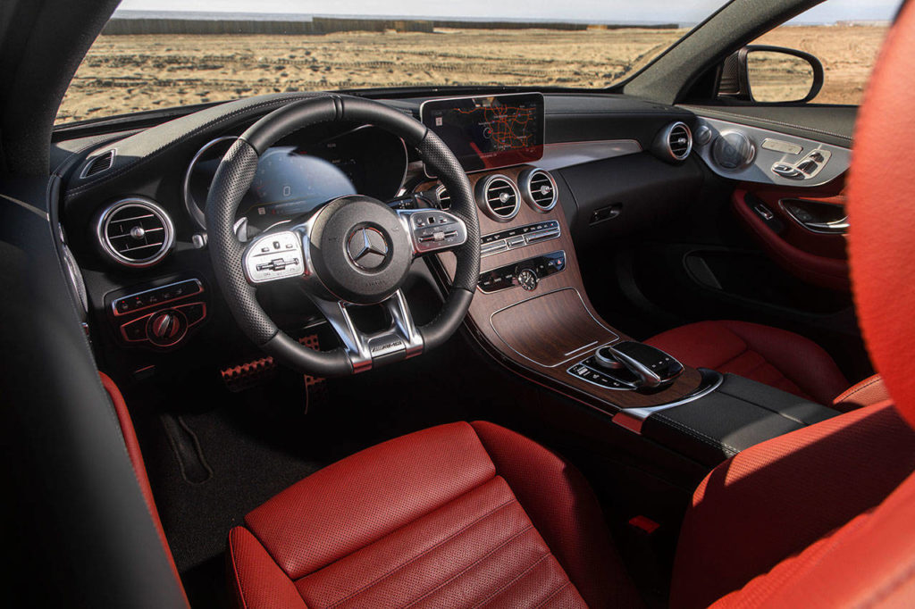 A 10.5-inch display for the infotainment system is a new standard feature for the 2019 Mercedes-AMG C43 coupe. Android Auto and Apple CarPlay integration are also added as standard. (Manufacturer photo)
