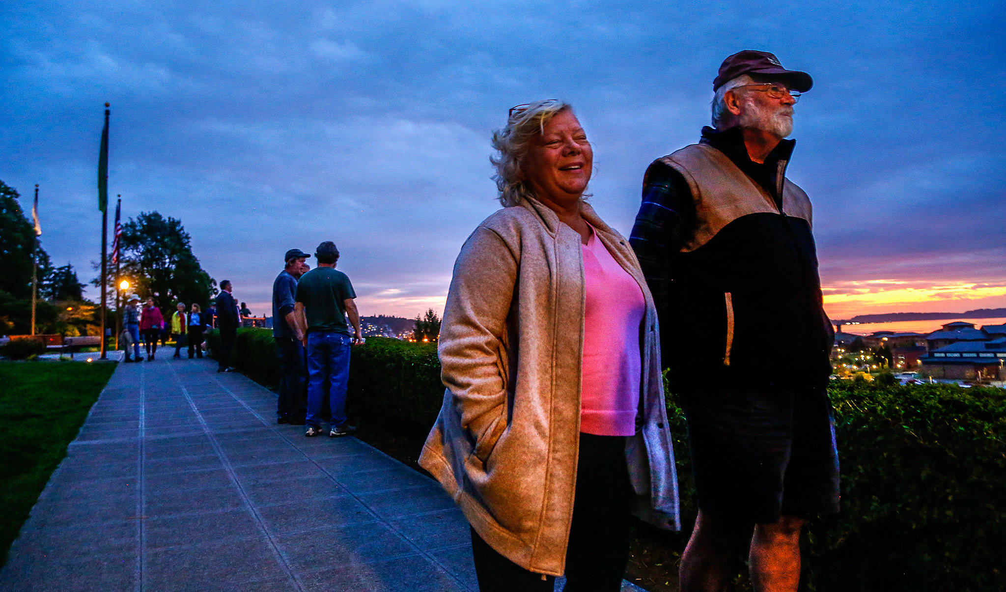 Tim Knopf, 60, with his wife, Jackie, has lived in Everett since 1978. He recalled years of efforts by the late Drew Nielsen to bring a pedestrian bridge to the waterfront. (Dan Bates / The Herald)