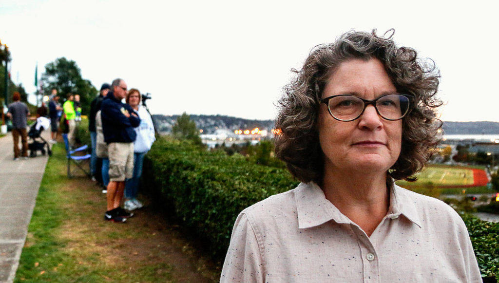 Miriam Driss didn’t grow up in Everett, but loves the beauty of the waterfront. A runner, she is excited about using the footbridge. (Dan Bates / The Herald)
