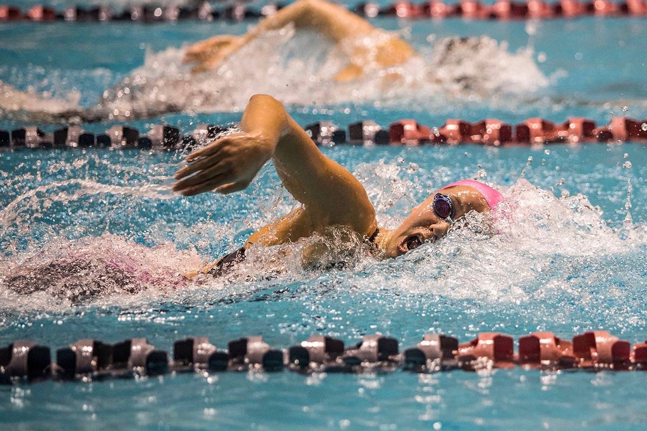 Kamiak senior Elli Straume, an Arizona State University commit, has reached the podium in all 12 state races shes swam. (Olivia Vanni / The Herald)