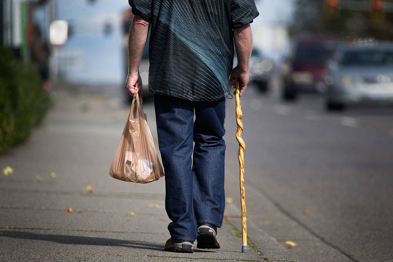 City of Everett’s ban on single-use plastic bags goes into effect Monday. (Andy Bronson / Herald File)