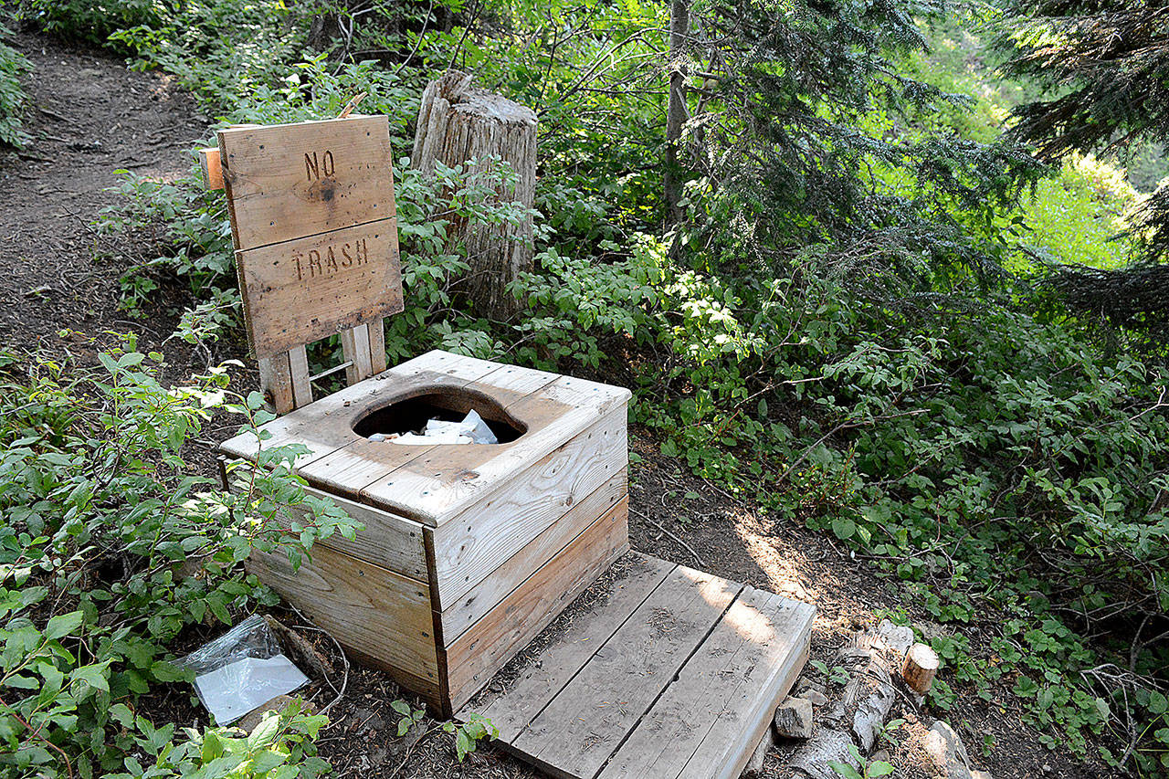 A very full toilet near White Pass in the Glacier Peak Wilderness. (Loren Drummond)