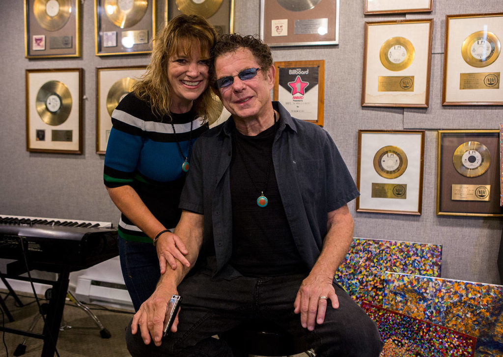 Lee Oskar and wife, Sri, at their home in Everett (Olivia Vanni / The Herald)
