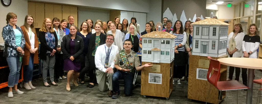 Eagle Scout candidate Parker Kee presented his “Read More!” Sharing Libraries to Machias Elementary School staff and teachers. (Submitted photo)
