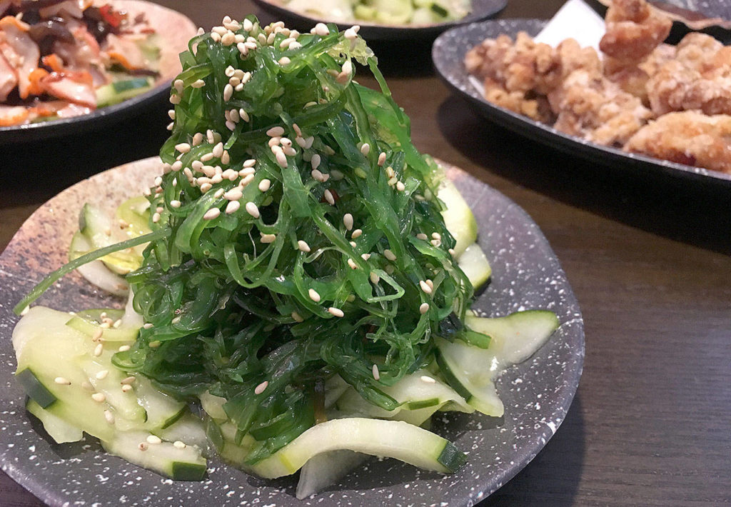 Seaweed salad is tangy with a pleasant snap at Botan Ramen n’ Bar in Everett. (Ben Watanabe / The Herald)
