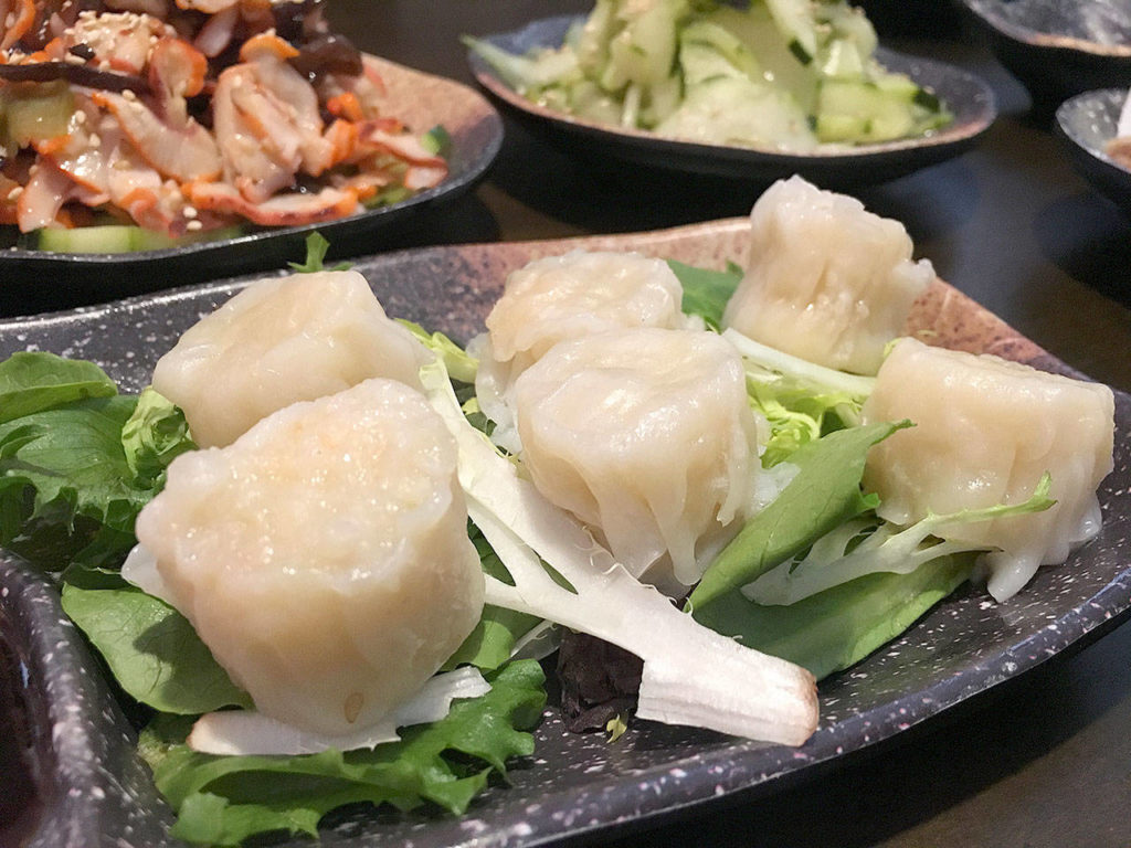 Shumai, steamed pork and shrimp dumplings, were delicate and delicious at Botan Ramen n’ Bar in Everett. (Ben Watanabe / The Herald)
