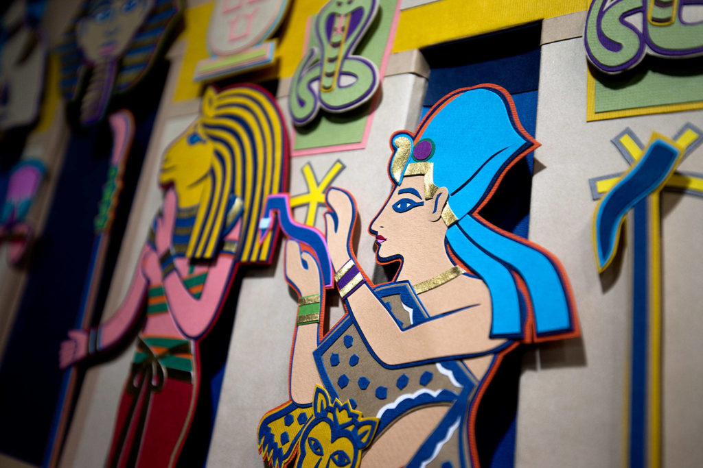 A detail of Jerry Steffen Jr.’s 3D paper cutting titled “Ancient Egyptian (How Did They Do It?).” (Andy Bronson / The Herald)
