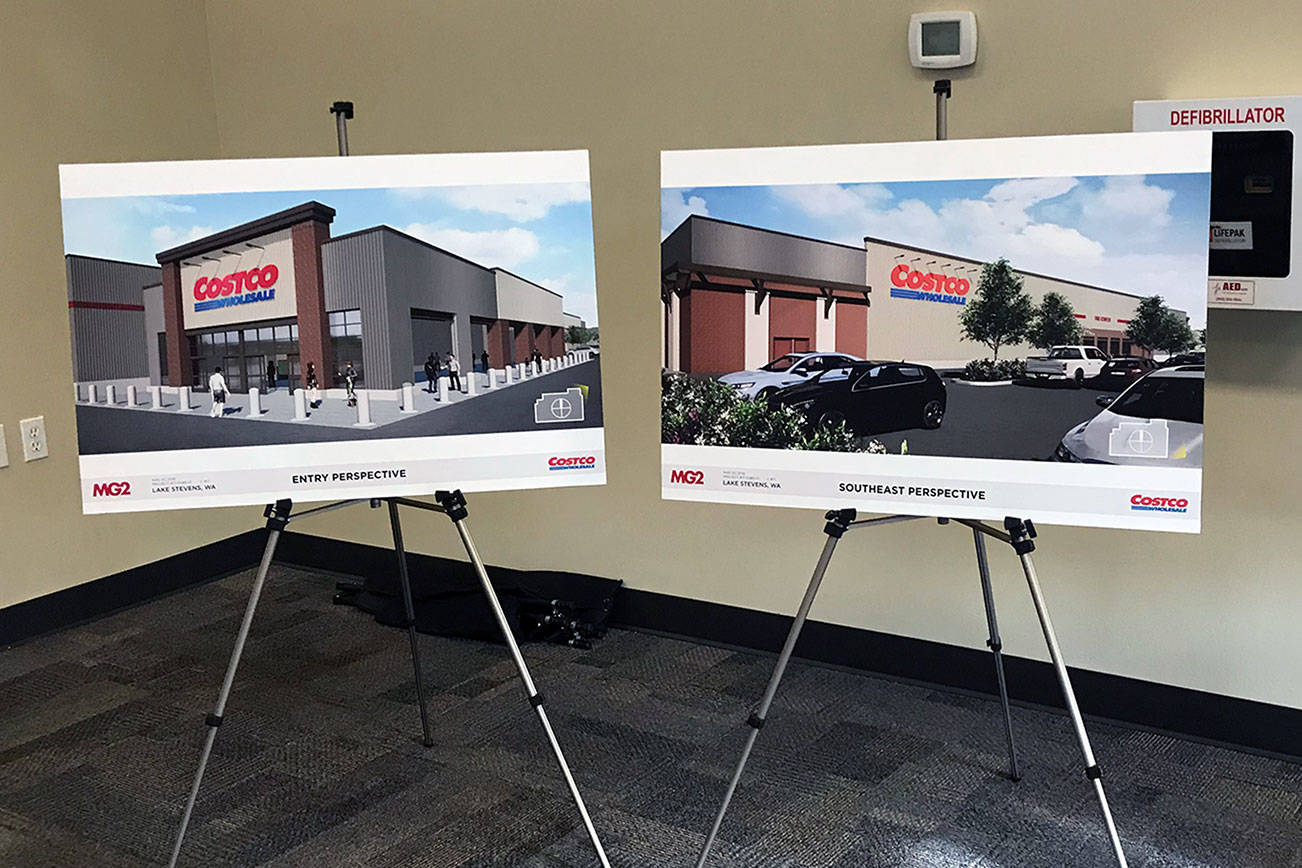 What a possible Costco store would look like, on the southwest corner of Highway 9 and 20th Street SE. If approved, it could include a 170,000-square-foot warehouse store, 850 parking spaces and a 30-pump gas station on nearly 37 acres. (Stephanie Davey / The Herald)
