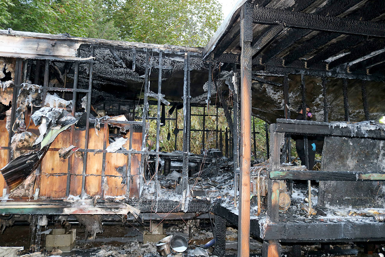 Four people escaped a fire that destroyed a mobile home in Marysville on Thursday morning. (Marysville Fire District)