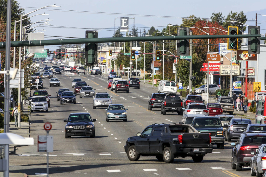 Broadway is a hot spot for vehicle vs. pedestrian accidents. (Kevin Clark / The Herald)

