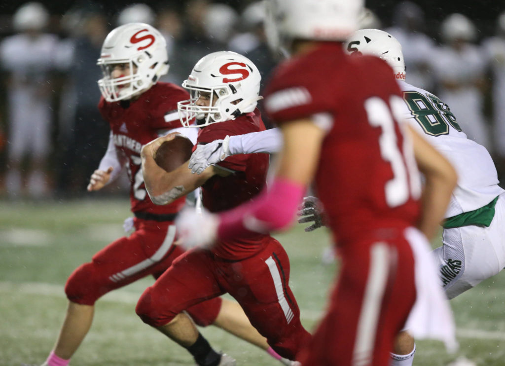 Shorecrest beat Snohomish 36-35 at Veterans Stadium at Snohomish High School on Friday, Oct. 4, 2019 in Snohomish, Wash. (Andy Bronson / The Herald)
