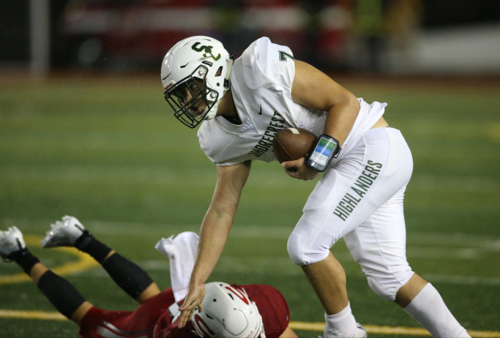 Shorecrest beat Snohomish 36-35 at Veterans Stadium at Snohomish High School on Friday, Oct. 4, 2019 in Snohomish, Wash. (Andy Bronson / The Herald)
