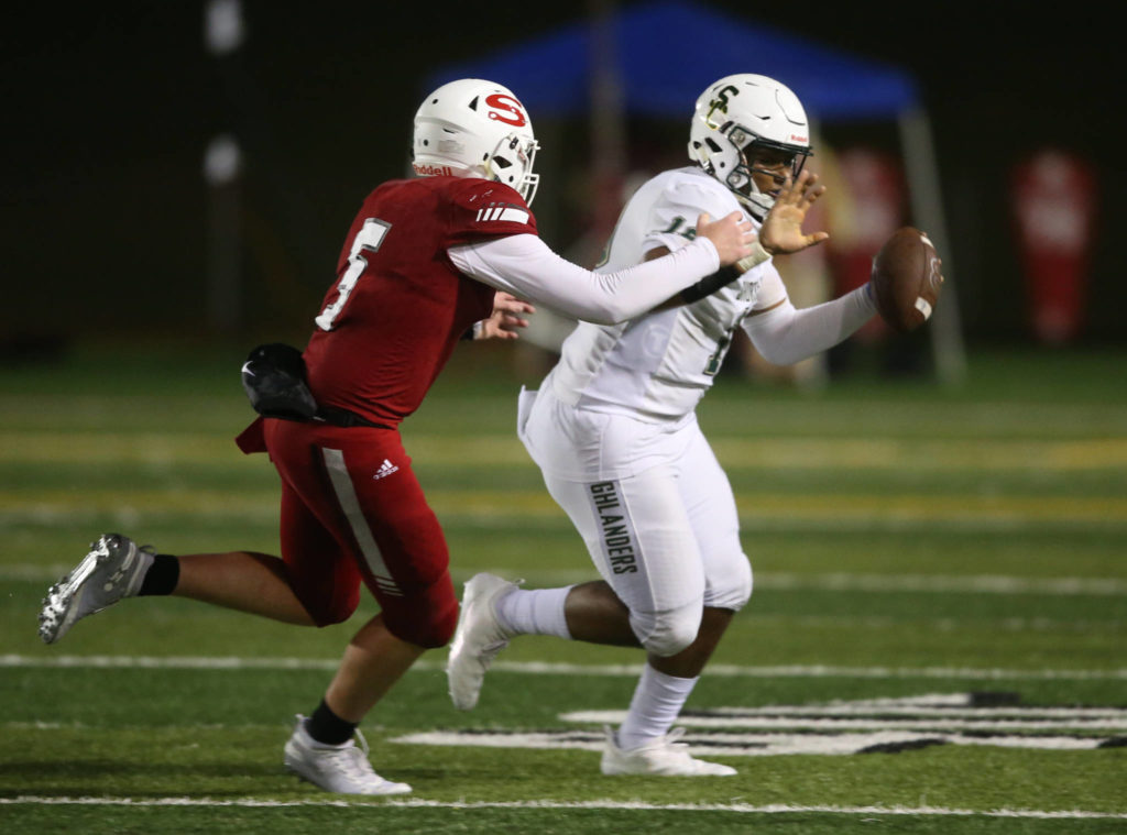 Shorecrest beat Snohomish 36-35 at Veterans Stadium at Snohomish High School on Friday, Oct. 4, 2019 in Snohomish, Wash. (Andy Bronson / The Herald)
