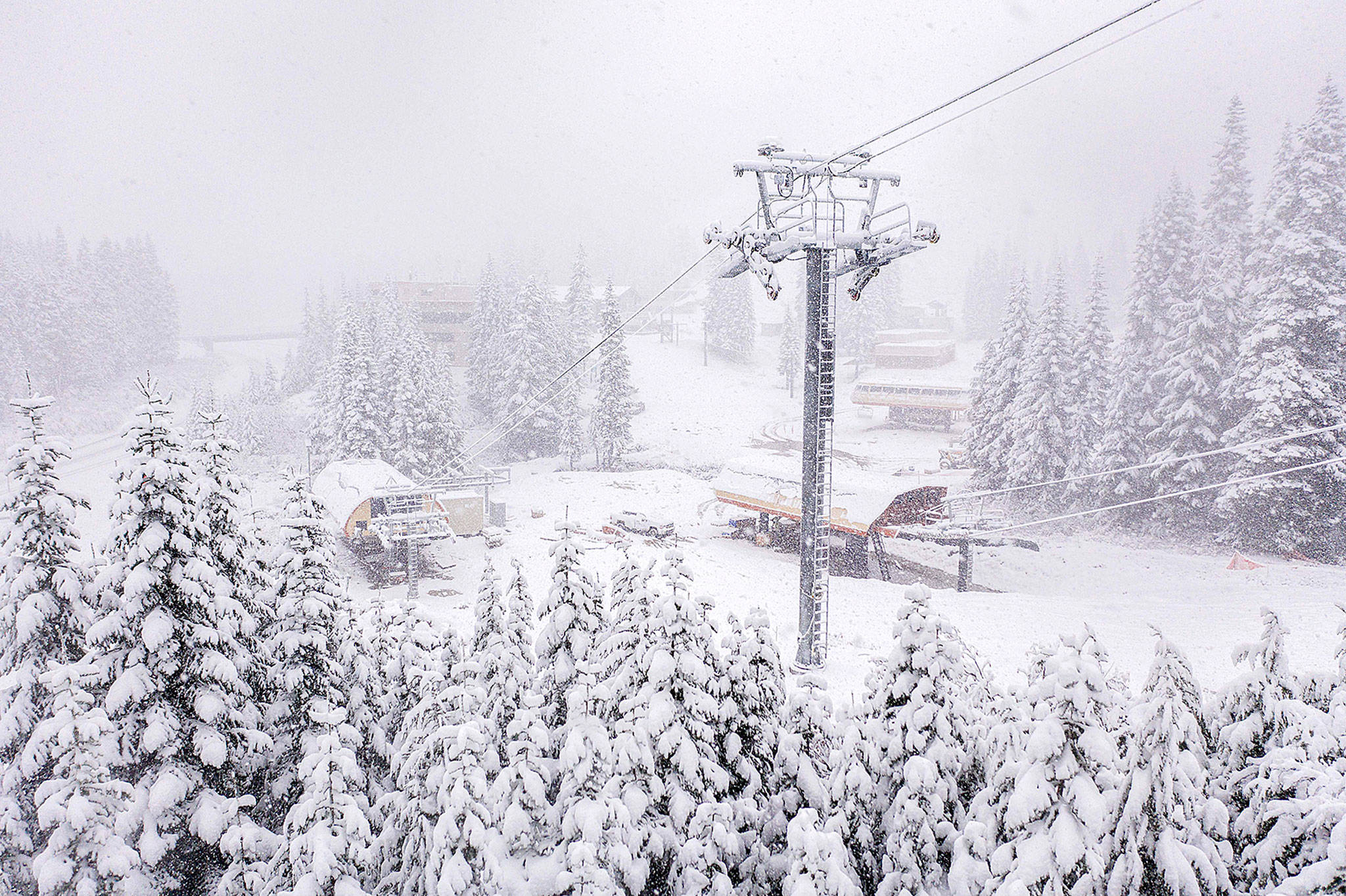 Almost a foot of snow fell at Stevens Pass on Tuesday. “This is pretty on-par for a typical fall, it’s just giving us a little dose of what’s ahead, hopefully,” spokesperson Nicole Stull said. (Stevens Pass)