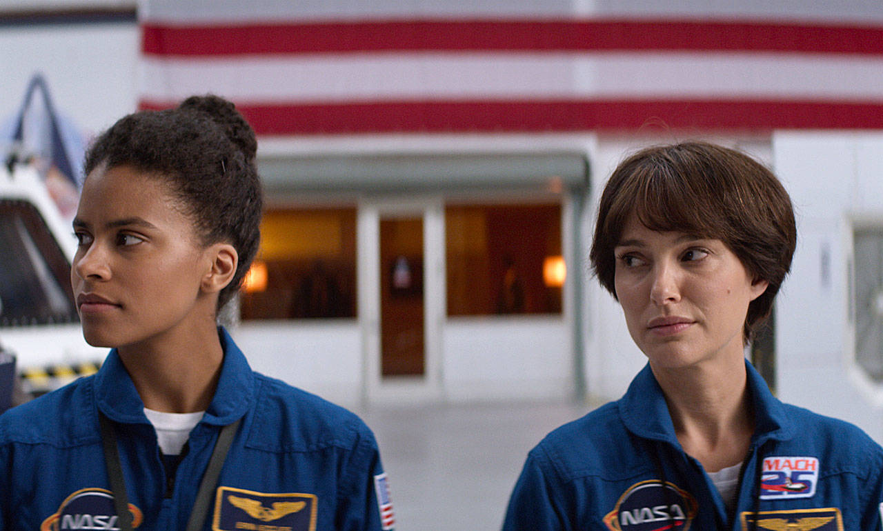 Zazie Beetz (left) and Natalie Portman play professional and romantic rivals in “Lucy in the Sky.” (Fox Searchlight Pictures)