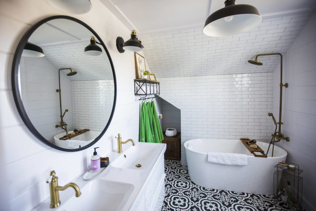 A large second-floor bathroom was one of the remodeling projects taken on by Lorraine and Sean Matuschak. (Olivia Vanni / The Herald)
