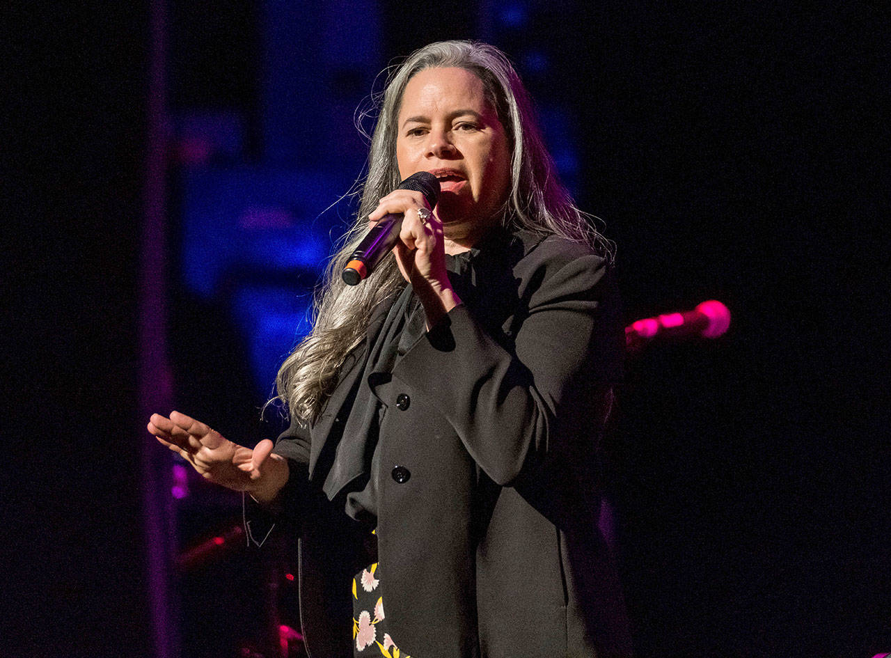 Natalie Merchant performing at Cyndi Lauper’s 8th Annual “Home for the Holidays” benefit concert in New York in 2018. (Photo by Charles Sykes/Invision/AP, File)