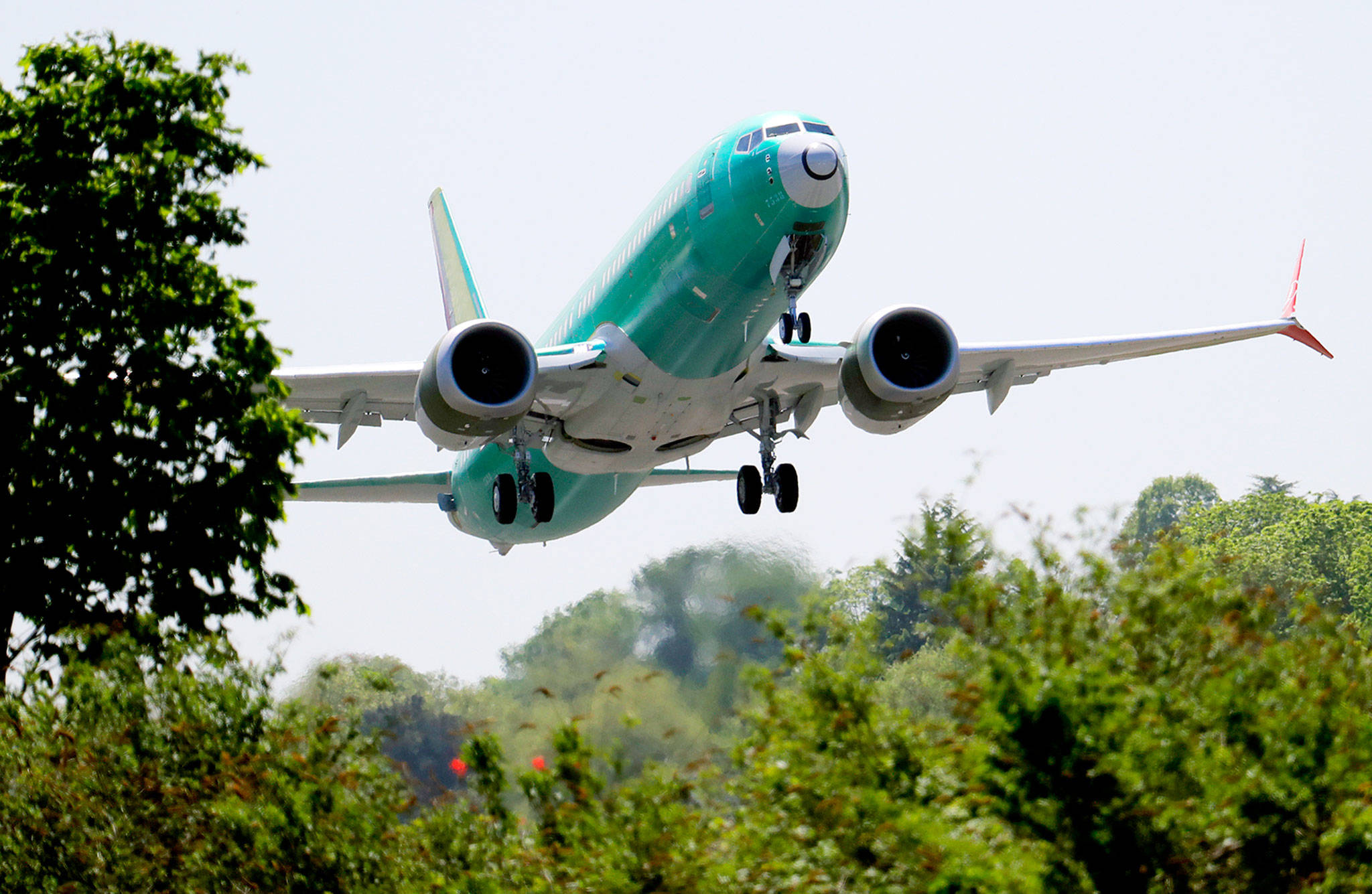 A Boeing 737 Max 8 takes off for a test flight in Renton on May 8. (AP Photo/Ted S. Warren, File)