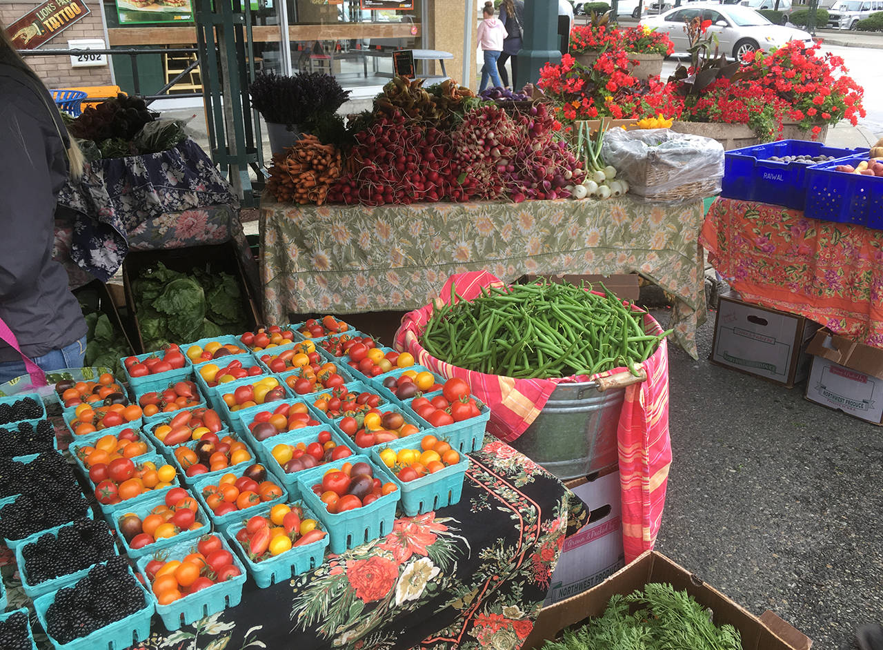 Everett Farmers Market bounty at its downtown location is seen Aug. 11. (Sue Misao / Herald file)