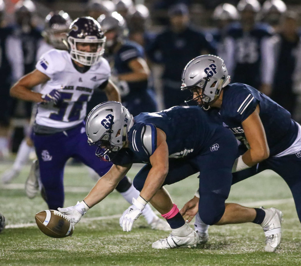 Lake Stevens dominates Glacier Peak 41-3 Friday night at Veterans Memorial Stadium in Snohomish on October 11, 2019. (Kevin Clark / The Herald)
