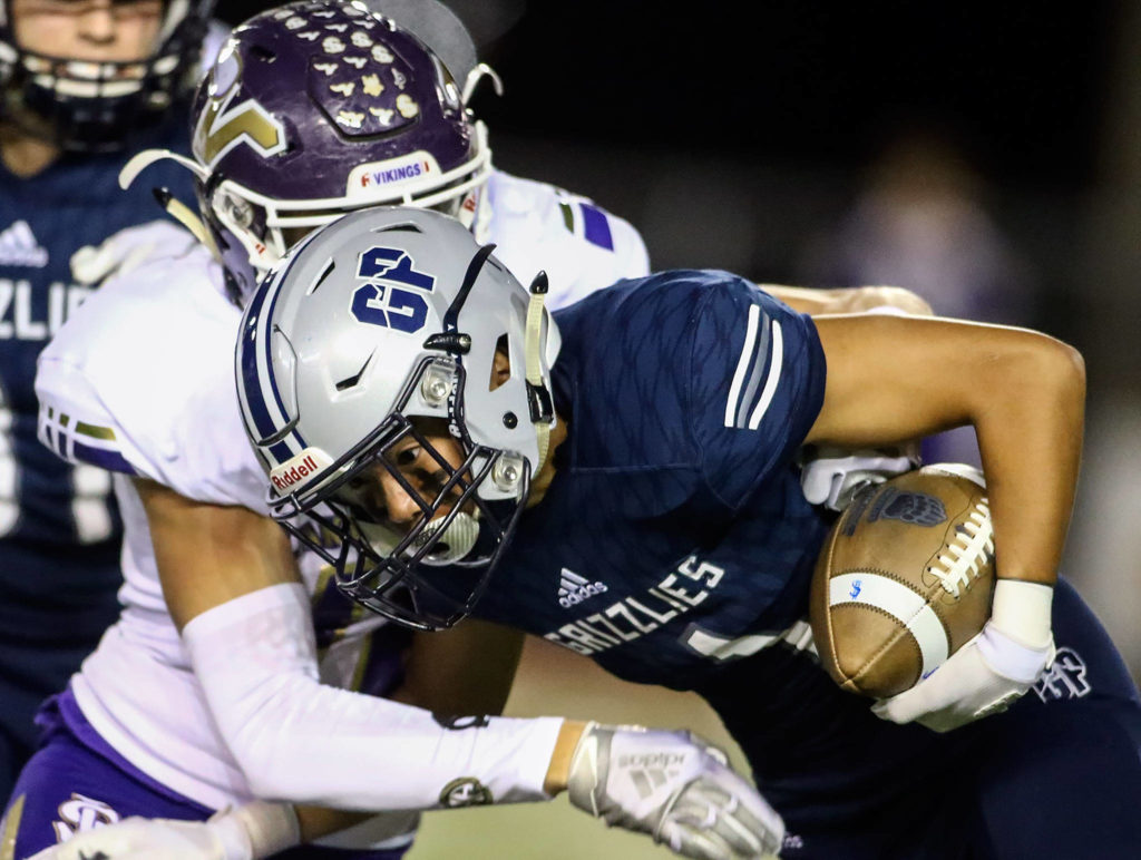 Lake Stevens dominates Glacier Peak 41-3 Friday night at Veterans Memorial Stadium in Snohomish on October 11, 2019. (Kevin Clark / The Herald)
