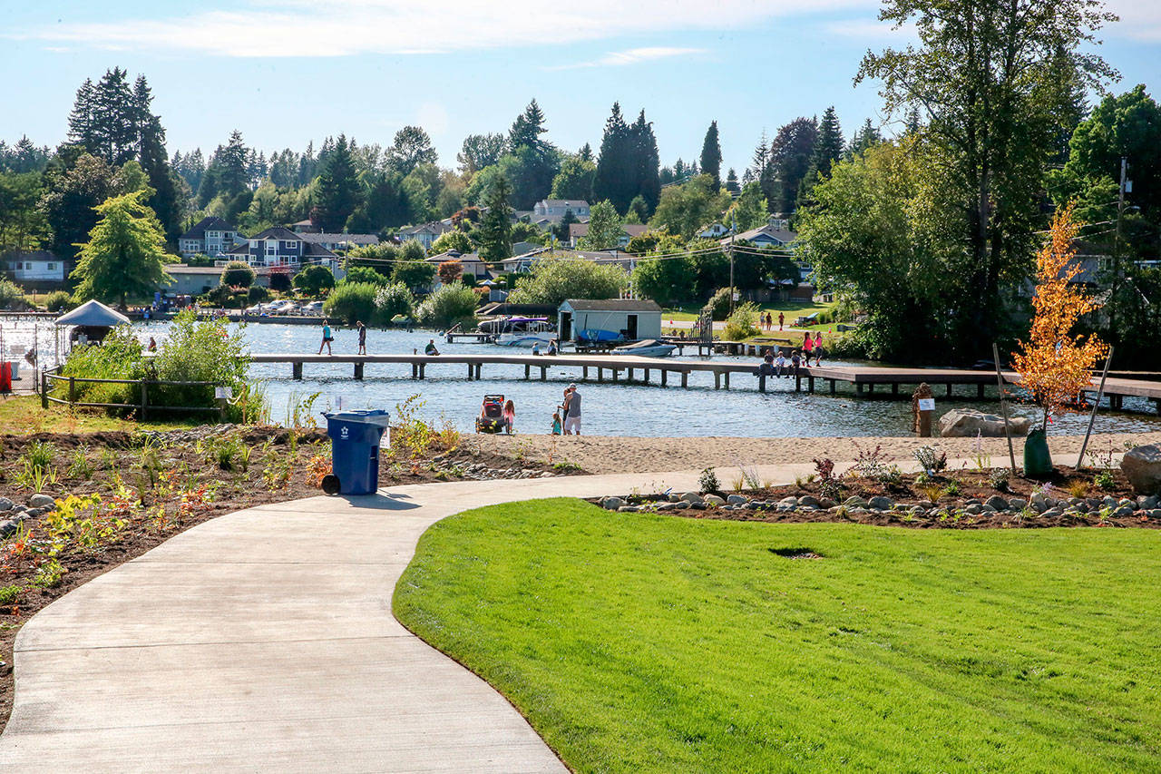 Vistors to Lake Stevens’ Aquafest in July enjoyed the newly opened North Cove Park. The park is an example of the work city leaders have backed to maintain the city’s quality of life in the midst of growth, an issue in the city’s mayoral race. (Kevin Clark / Herald file photo)