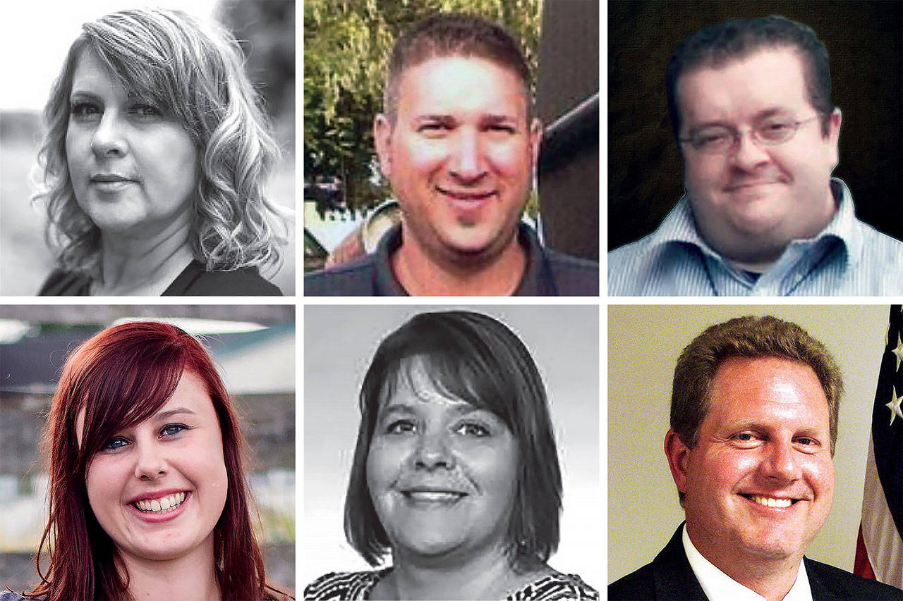 Left: Marianne Naslund (top) and Stephanie Aldrich; middle: Kenneth Marshall (top) and Calei Vaughn (bottom); and right: Joe Neigel (top) and Jeffrey Beeler (bottom).