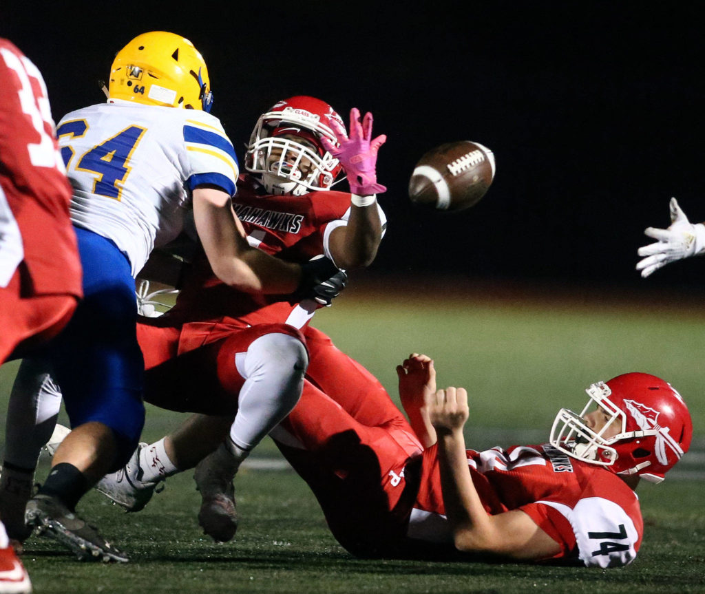 Marysville Pilchuck dominates Ferndale 42-14 Friday night at Quil Ceda Stadium in Marysville. (Kevin Clark / The Herald)
