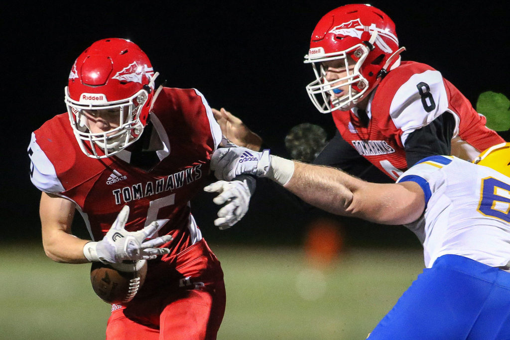 Marysville Pilchuck dominates Ferndale 42-14 Friday night at Quil Ceda Stadium in Marysville. (Kevin Clark / The Herald)
