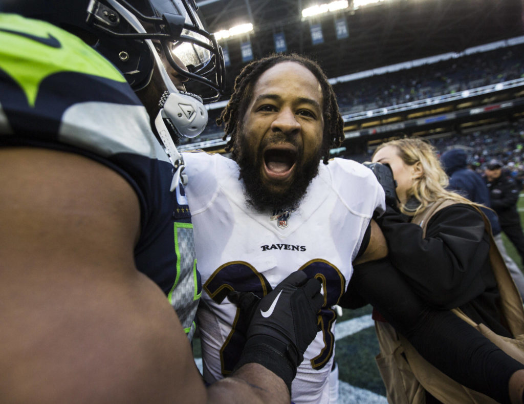 Former Seahawks player Earl Thomas III yells after his team beats the Seahawks on Sunday, Oct. 20, 2019 in Seattle, Wash. (Olivia Vanni / The Herald)
