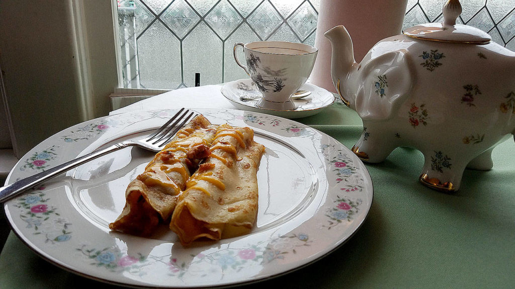 Rabbits Pantry has a variety of crepes, from sweet to savory. Shown here are smoked salmon and cheddar cheese crepes. (Sharon Salyer / The Herald)
