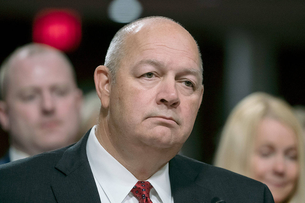 Federal Aviation Administration administrator Stephen M. Dickson during his confirmation hearing before the Senate Committee on Commerce, Science, and Transportation on Capitol Hill in Washington last May. (AP Photo/J. Scott Applewhite, File)